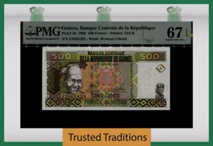 TT PK 36 1998 GUINEA 500 FRANCS PMG 67 EPQ SUPERB GEM UNC NONE GRADED FINER - Picture 1 of 2