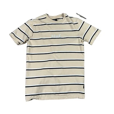 Camisa de Skate Huf Para Hombres Pequeña Tostada Beige Negro Rayas Bordada Informal Camiseta Patinador Foto 1 de 4
