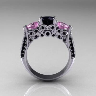 3.33 ct Black Round Diamond Sterling Silver Lab Created Ring Christmas Day Gift - Image 1 of 4