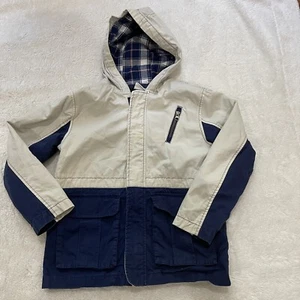 crazy 8 boys hooded jacket color block beige blue plaid size m 7-8 Cotton - Picture 1 of 4