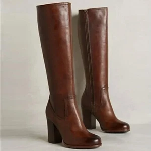 Mujeres Botas de Tacón Bloque Cremallera Sobre la Rodilla Botas de Montar Gruesas Zapatos Fiesta Moda - Imagen 1 de 10