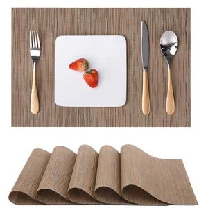Bamboo PVC Placemats for Glass Wooden Dining Tables Kitchen Mat, 6 Pack - Picture 1 of 7