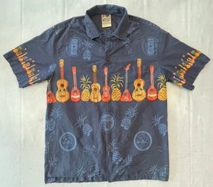 Hawaiian Togs Mens L Navy Guitar Ukulele Pineapple Aloha Shirt - Picture 1 of 8