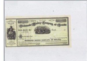 RICHMOND MINING COMPANY OF NEVADA....1870'S UNISSUED STOCK CERTIFICATE - Picture 1 of 1