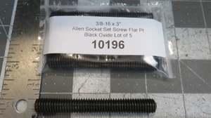 3/8-16 x 3" Allen Socket Set Screw Flat Pt Black Oxide Lot of 5 - Picture 1 of 4