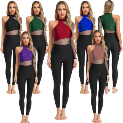 DE iEFiEL Damen Turnazug Lang Gymnastikanzug Einteiler Overall Body Kostüm Party - Bild 1 von 4