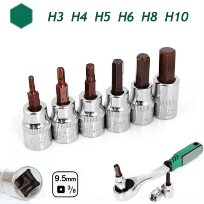 6 pcs Hex Allen Alen key bit socket set Ratchet Wrench Socket Tool 3/8" Drive  - Image 1 of 4