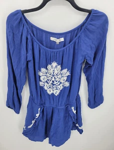 Lovers and Friends Romper Womens Small Blue White Embroidered Boho Romantic - Picture 1 of 10