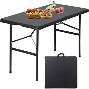 Folding Camping Table 4 Ft Plastic Foldable Picnic Table Indoor/Outdoor Black - Picture 1 of 24