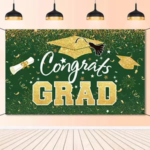 Graduation Party Decorations - Green Gold Congrats Grad Class of 2025 Backdrop  - Picture 1 of 12