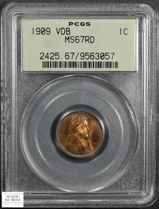 1909 VDB Lincoln Wheat Copper Cent 1C OGH Old Green Holder PCGS MS 67 RD RED - Picture 1 of 5