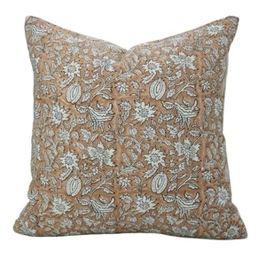 Handmade Block Print Off White Linen 26"X26" Throw Pillowcase Cushion Cover, ... - Picture 1 of 7
