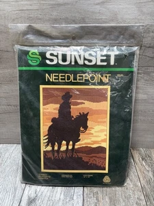 Sunset Needlepoint Kit SUNSET Cowboy SILHOUETTE 6520 vintage new sealed - Picture 1 of 8