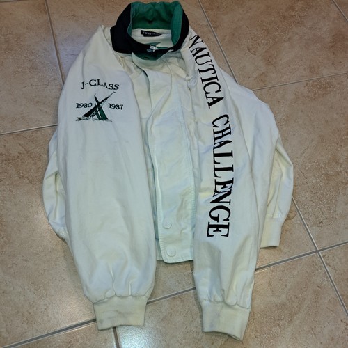 OFF WHITE Giacca vintage anni 90 Nautica Challenge con cappuccio classe J vela XL colore bianco sporco