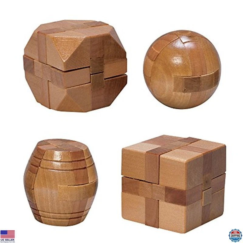 Mini juego de rompecabezas de madera - 4 rompecabezas clásicos de madera - ¡Regalos divertidos y desafíos! Foto 1 de 4