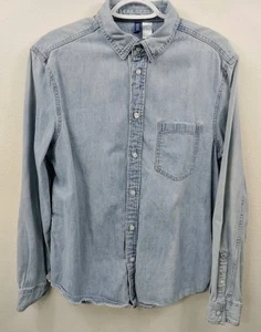 Divided Men's Denim Button Down Shirt Sz M Blue Soft Cotton Casual Fit - Picture 1 of 5