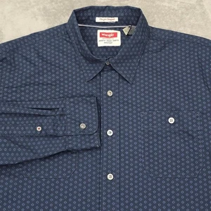 Wrangler Shirt Mens Large Navy Blue Long Sleeve Button Down Micro Print Pockets - Picture 1 of 17