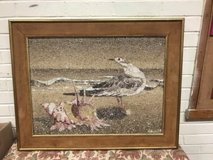 HERMOSA OBRA DE ARTE DE MOSAICO CONCHA ENMARCADA GRANDE G GRISHAM? FIRMADO 29” X 23” - Imagen 1 de 24