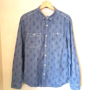 River Island Slim Fit Pattern Chambray Blue Shirt M Medium - Picture 1 of 8