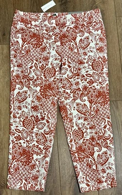 NUEVO Pantalón al Tobillo Ann Taylor Factory Signature Pierna Recta Rojo Damasco Floral Talla 12 Foto 1 de 4
