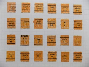 U S Coll'n of (24) used Diff't cities PRECANCEL DEFIN-7-21-E-10 c Monroe- - Picture 1 of 2