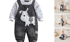 Cute Baby Boy Clothes Suit Toddler Boys' Striped long Sleeve T-Shirt+Denim - Picture 1 of 7