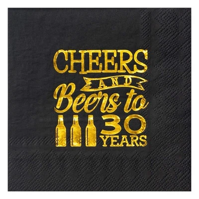 Салфетки на 30-й день рождения Cheers to 30 Years черно-золотистые декор 30th Brithday... - Изображение 1 из 4