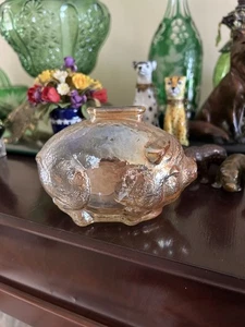 Vintage 50er Jahre Karneval Glas Sparschwein irisierendes Ringelblumenschwein - mit Münzen - Bild 1 von 3