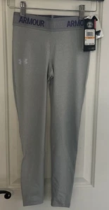 UNDER ARMOUR GIRLS ACTIVE LIGHT GRAY FITTED LEGGINGS PANTS 1332717 SMALL $34.99 - Picture 1 of 3