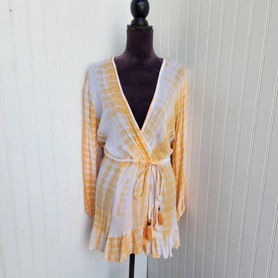 BLUE ISLAND Encubrimiento Mujer Rayas Volantes Envolvente Solero Borlas Playa Naranja Talla S Foto 1 de 4