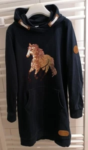 Yigga Sweatshirt-Kleid Kapuze Long-Shirt Paillette Pferd Gr 134-140 Schwarz Gold - Bild 1 von 3
