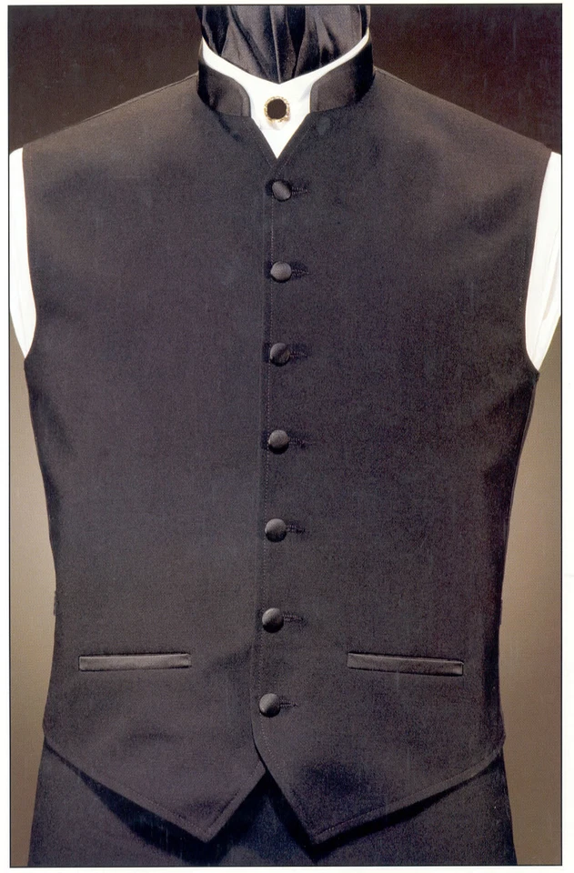 Black Mandarin Collar Fullback Formal Vest with Shirt and Button Cover Options - Image 1 of 1