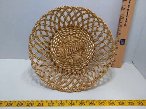 VINTAGE Gold tone Metal Wire Woven Bread Basket Cover