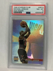 1996 STADIUM CLUB HIGH RISERS HOLO FOIL MICHAEL JORDAN #HR14 PSA 8 HOF MVP BULLS - Picture 1 of 2