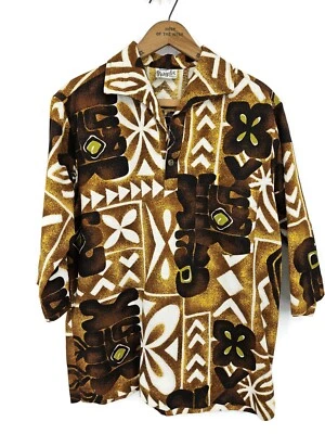 Camisa hawaiana vintage Evelyn Margolis corteza para hombre M/L? Tiki marrón Foto 1 de 4