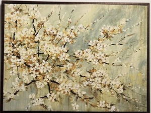 Wall Art Tree FRAMED White Flowers Canvas Flower Blossom Trees Abstract PAINTING - Picture 1 of 9