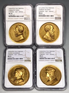JUEGO Medallas de Cebra de Oro Dorado Italiano Dante/Rafael/Andreas/Torquato - Imagen 1 de 17