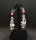 vintage unbranded clear pink yellow white beaded dangle drop earrings