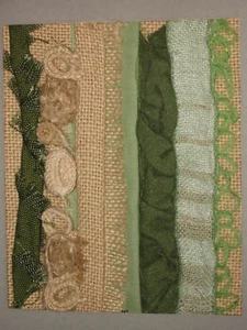 textile art cloth picture abstract stripes, texture hessian fringe green, small - Picture 1 of 13