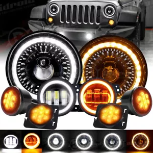 7" Start-Up Halo Headlights + 4" Fog Turn Fender Light Combo For Wrangler 07-18 - Picture 1 of 24