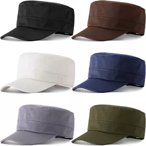 Classic Cotton Army Hat Military Cadet Patrol Style Simple Adjustable Flat Cap - Picture 1 of 4