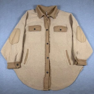 Free People Womens XL Ruby Oversized Fleece Shirt Jacket Brown/Tan Shacket Boho - Picture 1 of 8