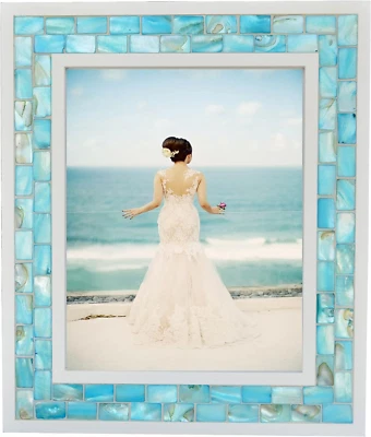 Marco de fotos de playa 8X10, marco de fotos de mosaico madreperla, mesa turquesa Foto 1 de 4