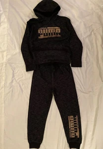 PUMA Girls Youth Small Jumpsuit Hoodie Sweat Pants Gray NWT NEW Was $80 Black - Picture 1 of 7
