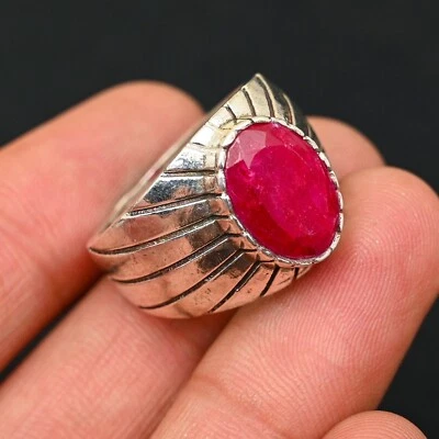 Anel masculino de prata esterlina 925 Kashmiri Raby feito à mão - declaração tamanho Al BJ208 - Imagem 1 de 3