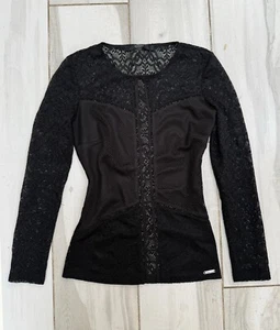 Ladies GUESS Top Black Lacy/Mesh - Long Sleeve - Los Angeles - Size XS - Picture 1 of 9