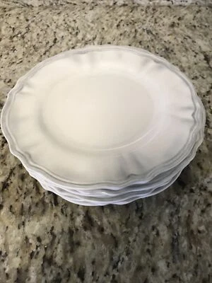 New Pier 1 Set of 8 Melamine White Scalloped Gray Trim  Salad Plates 9" - Image 1 of 4