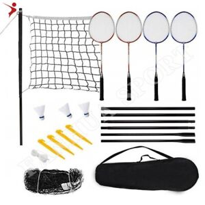 Outdoor Backyard Portable Complete Badminton Set w/Net, 4 Rackets&3 Shuttlecocks