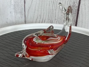 Vintage Art Glass Dolphin Fish ~ Clear and Red Glass ~ EUC - Picture 1 of 10