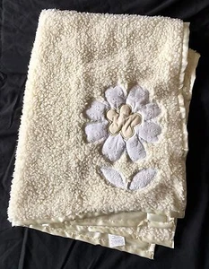 BeanSprout Faux Fur Ivory Baby Blanket Satin Back Embossed Spring Flower - Picture 1 of 1